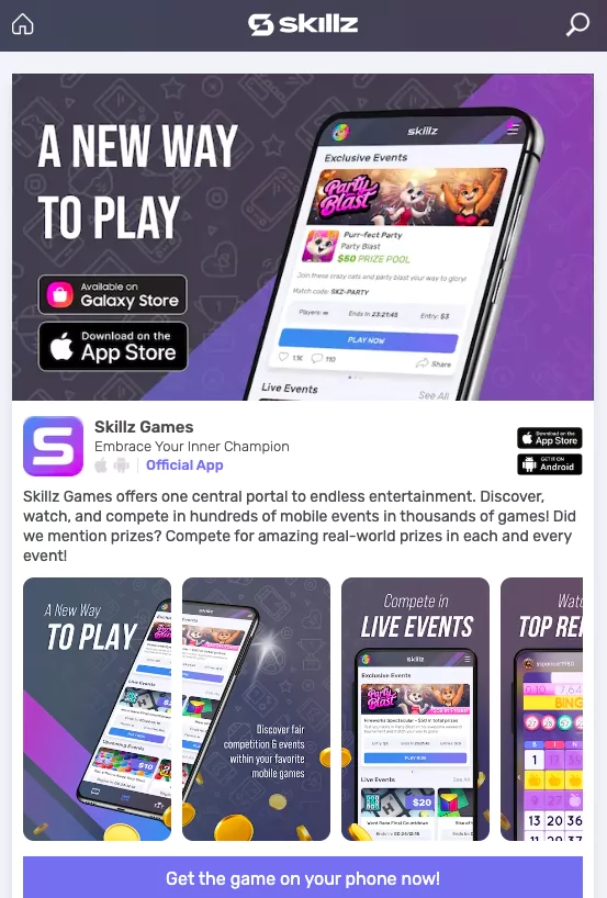Skillz game app that pays to paypal