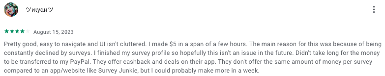 Comment by the user of the best Survey app Qmee on Apple App and Google Play stores. 