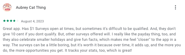 Comment by the user of online paid survey app - Surveys On The Go.